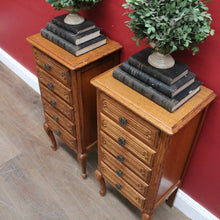 Load image into Gallery viewer, French Oak Vintage Five Drawer Lingerie Chest or Tallboy with Scroll Carving and Gilt Fretwork Handles. B12809
