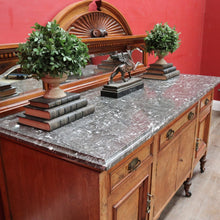 Load image into Gallery viewer, Antique Australian Walnut Marble Top Sideboard with Mirrored Carved Back. B13093
