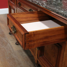 Load image into Gallery viewer, Antique Australian Walnut Marble Top Sideboard with Mirrored Carved Back. B13093
