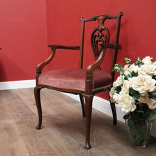 Load image into Gallery viewer, x SOLD Antique English Armchair, Hall or Bedroom Chair. Walnut, Inlay and Velvet fabric. B12452
