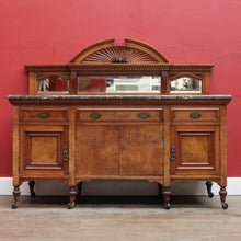 Load image into Gallery viewer, Antique Australian Walnut Marble Top Sideboard with Mirrored Carved Back. B13093
