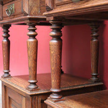 Load image into Gallery viewer, Pair of French Oak Bedside Cabinets with Marble Tops Turned Supports Brass Handles and Cupboard Storage. B12740
