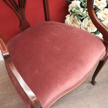 Load image into Gallery viewer, x SOLD Antique English Armchair, Hall or Bedroom Chair. Walnut, Inlay and Velvet fabric. B12452
