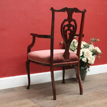 Load image into Gallery viewer, x SOLD Antique English Armchair, Hall or Bedroom Chair. Walnut, Inlay and Velvet fabric. B12452
