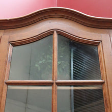 Load image into Gallery viewer, French Oak Corner Cabinet Encoignure with Bombe Cornice Glass Panel Doors Drawer and Lower Storage. B12734
