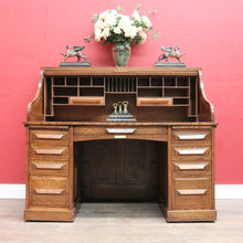 Load image into Gallery viewer, Antique American Oak Cutler Roll Top Twin Pedestal Desk, Office Desk. B13129

