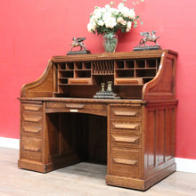 Load image into Gallery viewer, Antique American Oak Cutler Roll Top Twin Pedestal Desk, Office Desk. B13129
