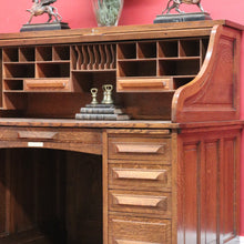 Load image into Gallery viewer, Antique American Oak Cutler Roll Top Twin Pedestal Desk, Office Desk. B13129
