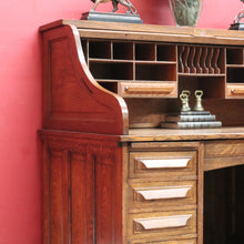 Load image into Gallery viewer, Antique American Oak Cutler Roll Top Twin Pedestal Desk, Office Desk. B13129
