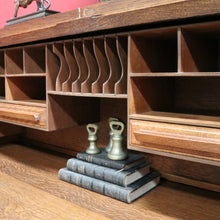 Load image into Gallery viewer, Antique American Oak Cutler Roll Top Twin Pedestal Desk, Office Desk. B13129
