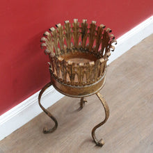 Load image into Gallery viewer, Antique French Jardinière Holder with Hand Hammered Gilt Metal Bowl Leaf Motif Rim and Tripod Legs. B12755

