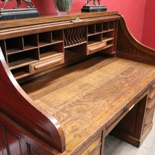 Load image into Gallery viewer, Antique American Oak Cutler Roll Top Twin Pedestal Desk, Office Desk. B13129
