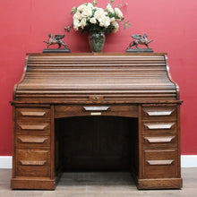 Load image into Gallery viewer, Antique American Oak Cutler Roll Top Twin Pedestal Desk, Office Desk. B13129
