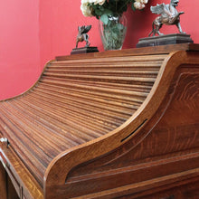Load image into Gallery viewer, Antique American Oak Cutler Roll Top Twin Pedestal Desk, Office Desk. B13129
