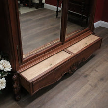 Load image into Gallery viewer, French Walnut Armoire Linen Press – Mirror Doors, Carved Detail, Storage Cupboard. B12473
