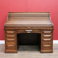 Load image into Gallery viewer, Antique American Oak Cutler Roll Top Twin Pedestal Desk, Office Desk. B13129
