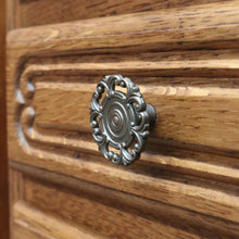 Load image into Gallery viewer, Pair of Vintage French Oak Five Drawer Chest or Lingerie Chest with Carved Detail Shaped Apron and Gilt Metal Handles. B12808
