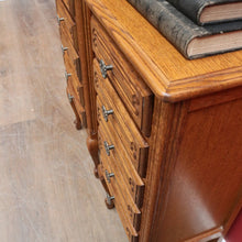 Load image into Gallery viewer, Pair of Vintage French Oak Five Drawer Chest or Lingerie Chest with Carved Detail Shaped Apron and Gilt Metal Handles. B12808
