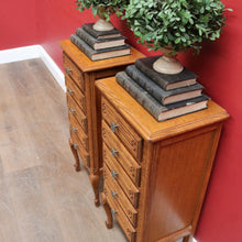 Load image into Gallery viewer, Pair of Vintage French Oak Five Drawer Chest or Lingerie Chest with Carved Detail Shaped Apron and Gilt Metal Handles. B12808

