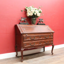 Load image into Gallery viewer, Antique French Oak Writing Bureau or Desk with Drop Front Brass Handles Key and Cabriole Legs. B12706

