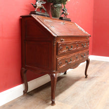 Load image into Gallery viewer, Antique French Oak Writing Bureau or Desk with Drop Front Brass Handles Key and Cabriole Legs. B12706
