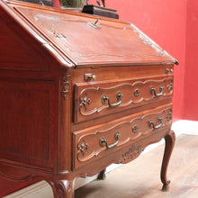 Load image into Gallery viewer, Antique French Oak Writing Bureau or Desk with Drop Front Brass Handles Key and Cabriole Legs. B12706

