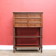Load image into Gallery viewer, Antique French Walnut Chest of 6 Drawers, 2-tier Shelves, Bobbin Legs. B12303
