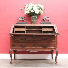 Load image into Gallery viewer, Antique French Oak Writing Bureau or Desk with Drop Front Brass Handles Key and Cabriole Legs. B12706
