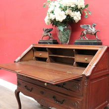 Load image into Gallery viewer, Antique French Oak Writing Bureau or Desk with Drop Front Brass Handles Key and Cabriole Legs. B12706
