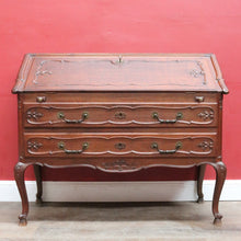 Load image into Gallery viewer, Antique French Oak Writing Bureau or Desk with Drop Front Brass Handles Key and Cabriole Legs. B12706
