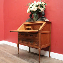 Load image into Gallery viewer, x SOLD French Oak Writing Bureau – Drop Front, Carved Detail, Brass Handles, Key. B12311
