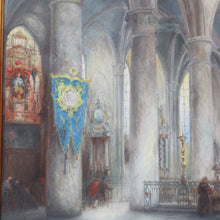 Load image into Gallery viewer, x SOLD Jozef Horenbant Cathedral Interior Painting in Black and Gilt Frame. B12716
