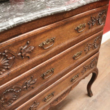 Load image into Gallery viewer, Antique French Oak Chest of Drawers with Shaped Marble Top - Hall or Entry Cupboard. B12260

