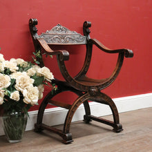Load image into Gallery viewer, Antique French Walnut U-Shaped Armchair – Carved Detail, X-Frame Base. 12276
