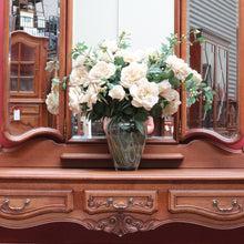 Load image into Gallery viewer, x Sold Antique French dressing table with tall bevelled tri fold mirrors and three drawers. B12729
