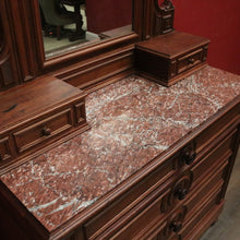 Load image into Gallery viewer, Antique French Walnut Dressing Table – Marble top - Mirror, 6 Drawers, Carved Detail. B12475
