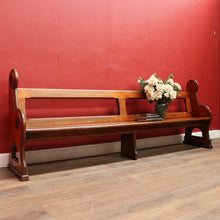 Load image into Gallery viewer, Antique Australian Cedar Church Pew with Carved Gothic Quatrefoil Ends. B13145
