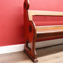 Load image into Gallery viewer, Antique Australian Cedar Church Pew with Carved Gothic Quatrefoil Ends. B13145

