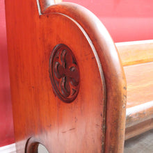 Load image into Gallery viewer, Antique Australian Cedar Church Pew with Carved Gothic Quatrefoil Ends. B13145

