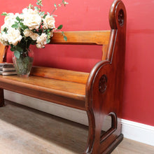 Load image into Gallery viewer, Antique Australian Cedar Church Pew with Carved Gothic Quatrefoil Ends. B13145

