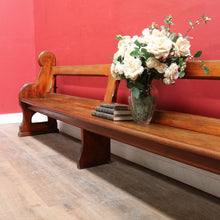 Load image into Gallery viewer, Antique Australian Cedar Church Pew with Carved Gothic Quatrefoil Ends. B13145
