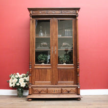 Load image into Gallery viewer, Antique French Walnut Two-Door Bookcase or China Cabinet, Glass Doors. B12277
