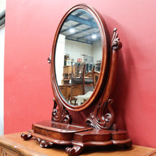 Load image into Gallery viewer, x SOLD Australian Cedar Antique Vanity Mirror with Velvet Lined Trinket Compartment. B12893
