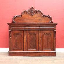Load image into Gallery viewer, Antique Australian Cedar Three Door Sideboard with Ornately Carved Backboard. B13147
