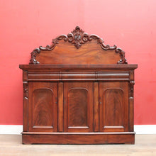 Load image into Gallery viewer, Antique Australian Cedar Three Door Sideboard with Ornately Carved Backboard. B13147
