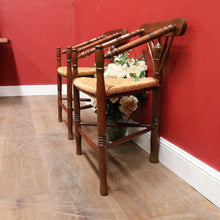 Load image into Gallery viewer, x SOLD Pair of Dutch Triangle Corner Chairs with Rush Seats and Bobbin Frames. B12905

