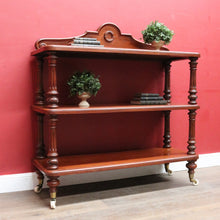 Load image into Gallery viewer, Antique Australian Cedar Three Tier Servery or Dumb Waiter on Porcelain Castors. B13153
