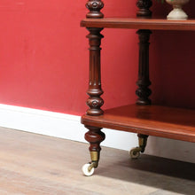 Load image into Gallery viewer, Antique Australian Cedar Three Tier Servery or Dumb Waiter on Porcelain Castors. B13153
