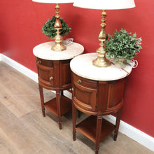 Load image into Gallery viewer, Pair of French Walnut Bedside Tables with Marble Tops – Porcelain Lined, True Left &amp; Right-Hand Design. B12290
