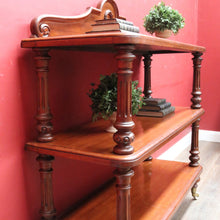 Load image into Gallery viewer, Antique Australian Cedar Three Tier Servery or Dumb Waiter on Porcelain Castors. B13153
